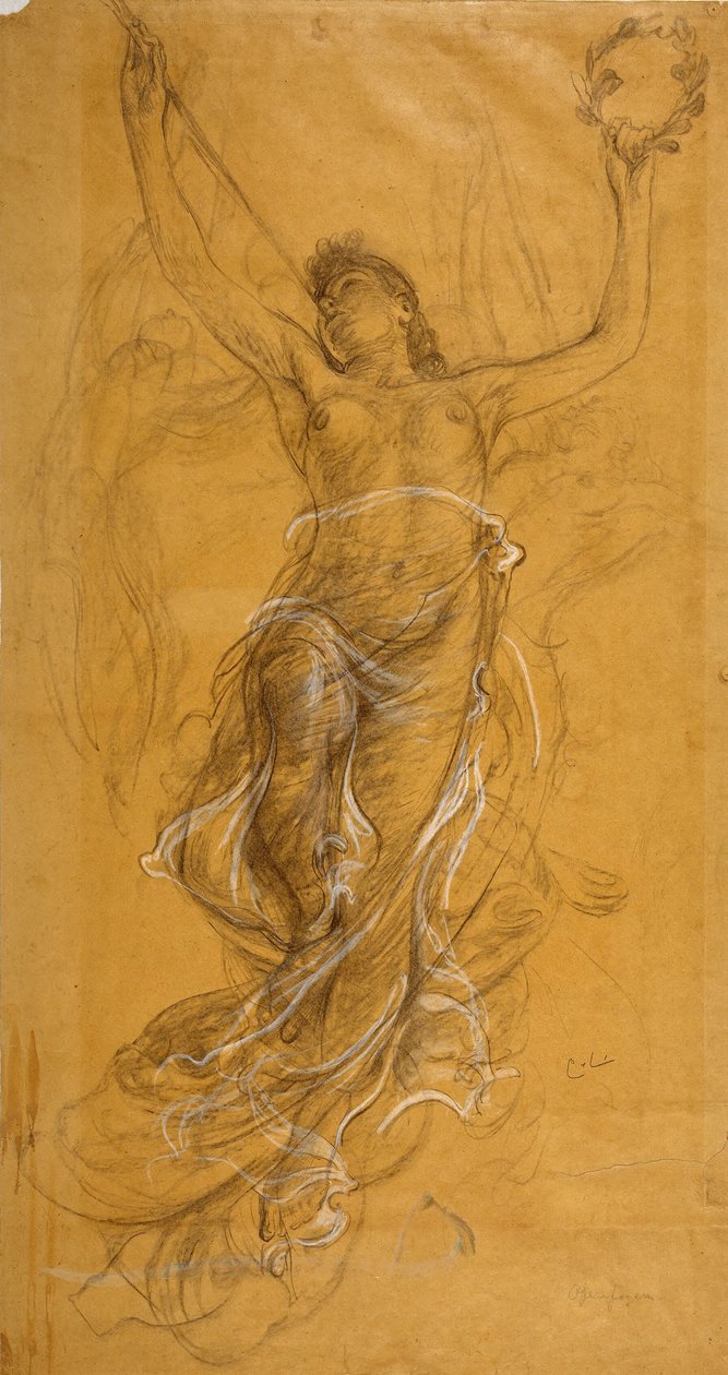 Trompetenblasende Frau. Studie für die Decke im Opernfoyer af Carl Larsson