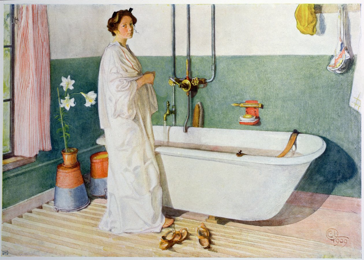 Badeværelsesscene - Lisbeth, udgivet i "Lasst Licht Hinin" (Lad mere lys ind) 1909 af Carl Larsson