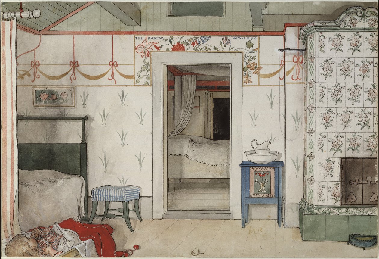 Britas Forty Winks, fra A Home-serien, ca. 1895 (wc på papir) af Carl Larsson