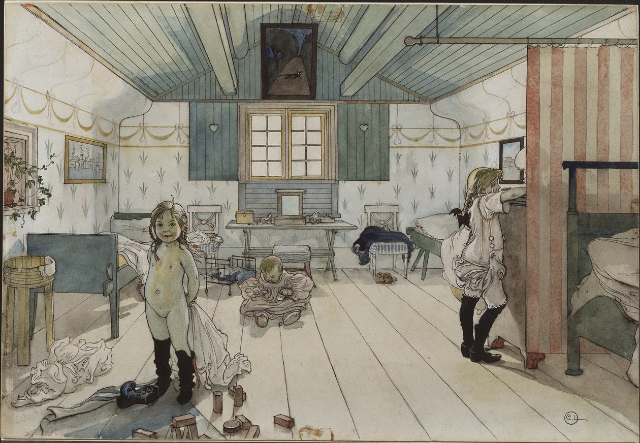 Chambre de petites filles - Lille pigeværelse, af Larsson, Carl (1853-1919). Akvarel på papir. Mål: 32x43 cm. Nationalmuseum Stockholm af Carl Larsson