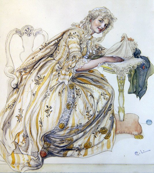Julepynt (akvarel på papir) af Carl Larsson