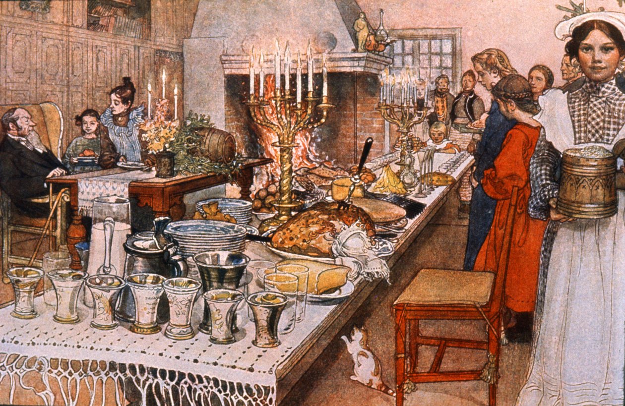 Juleaftensmiddag i Sverige, begyndelsen af det 20. århundrede (illustration) af Carl Larsson