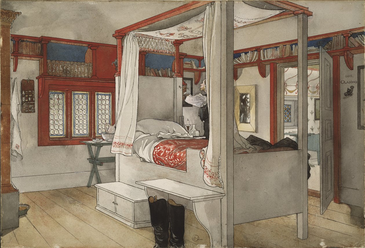 Daddys Room, fra A Home-serien, ca. 1895 (wc på papir) af Carl Larsson