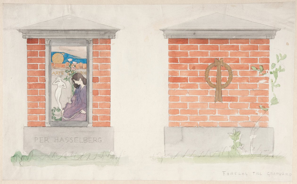 Forslag til gravsten til Per Hasselberg af Carl Larsson