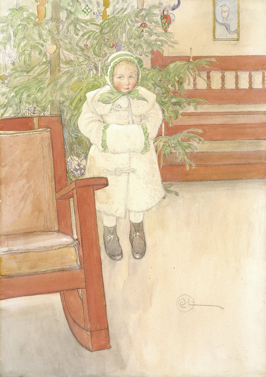 Pige og gyngestol af Carl Larsson