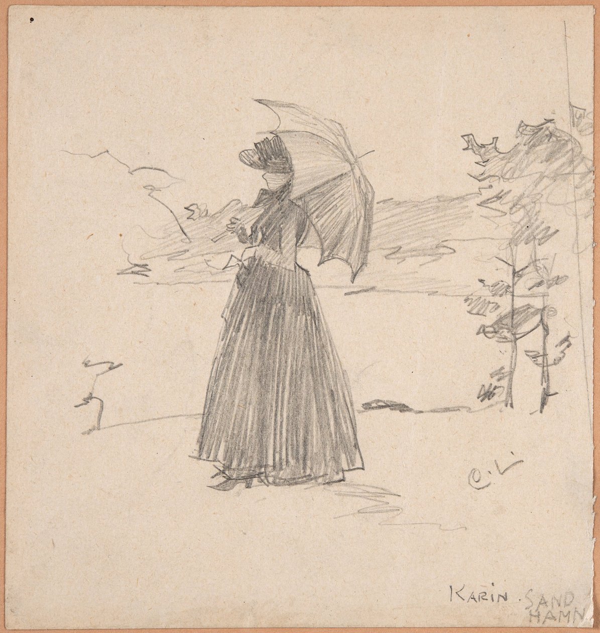 Kvinde med parasol af Carl Larsson