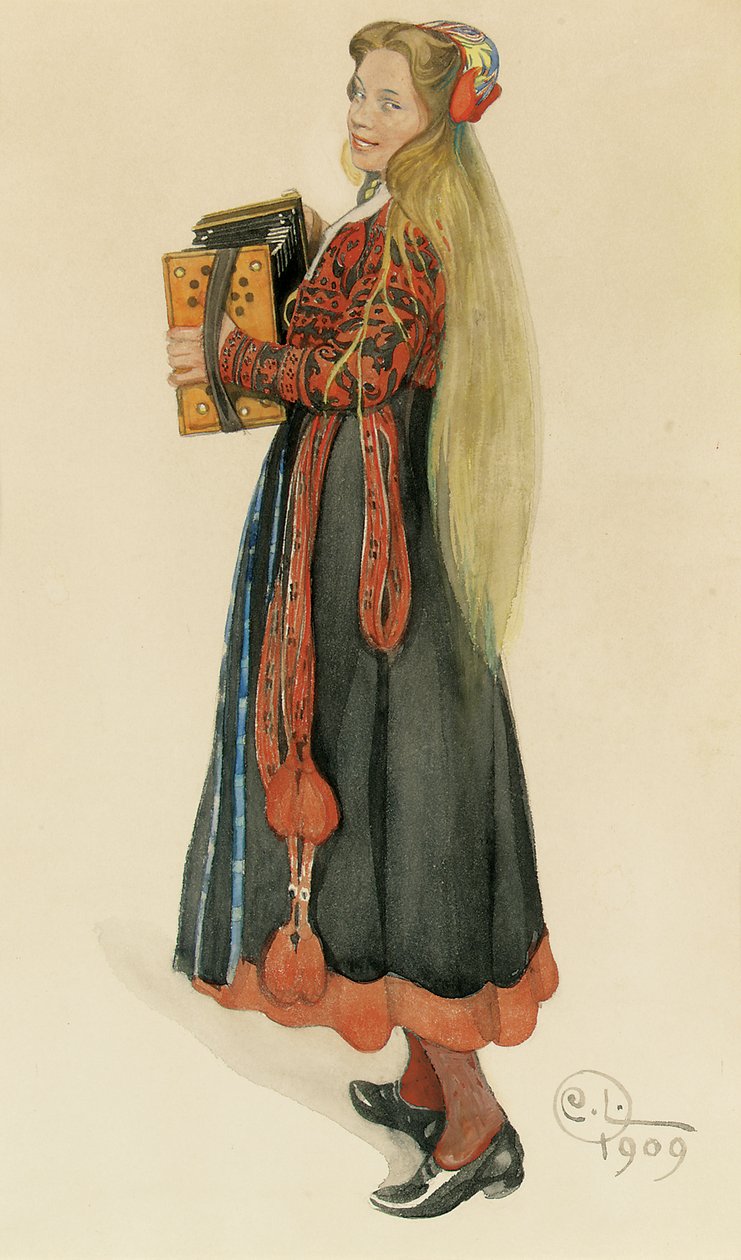 Lisbeth spiller harmonika, 1909 af Carl Larsson