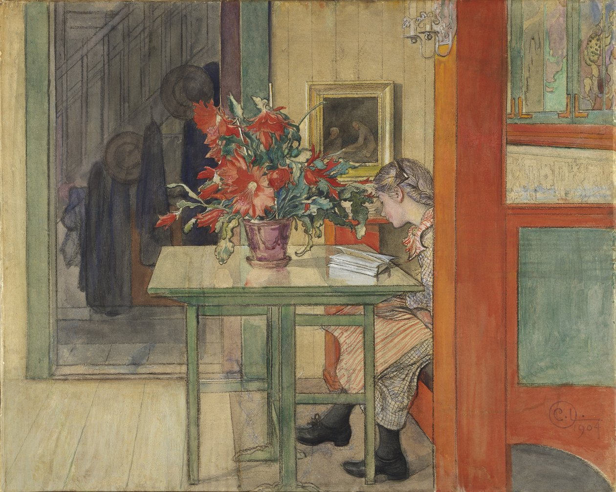 Lisbeth Reading (wc med tempera på papir) af Carl Larsson
