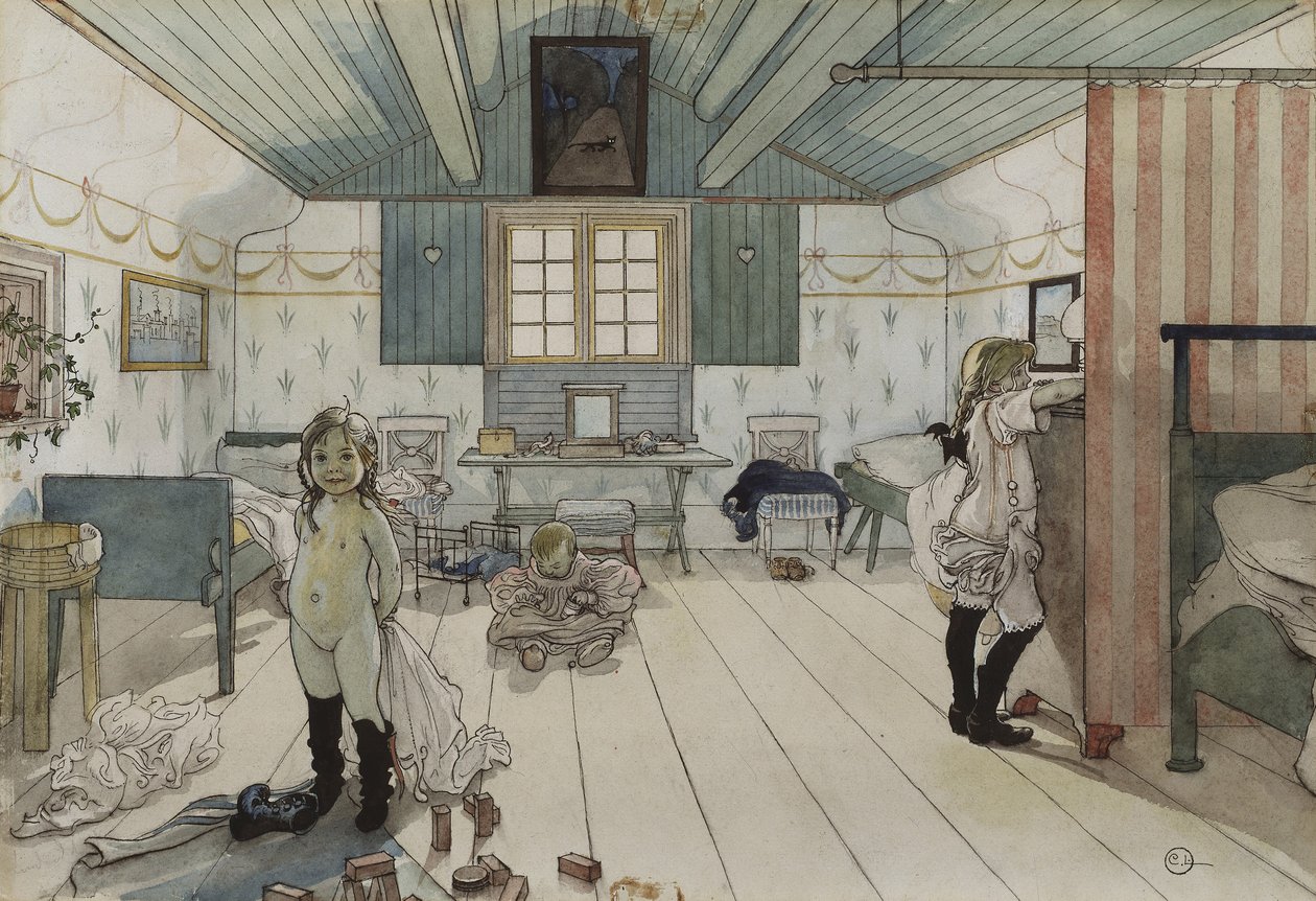 Mammas and the Small Girls Room, fra A Home-serien, ca. 1895 (wc på papir) af Carl Larsson