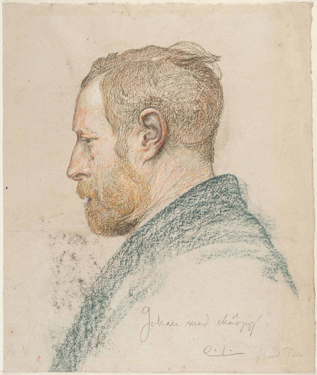 Et mandehoved set i profil af Carl Larsson