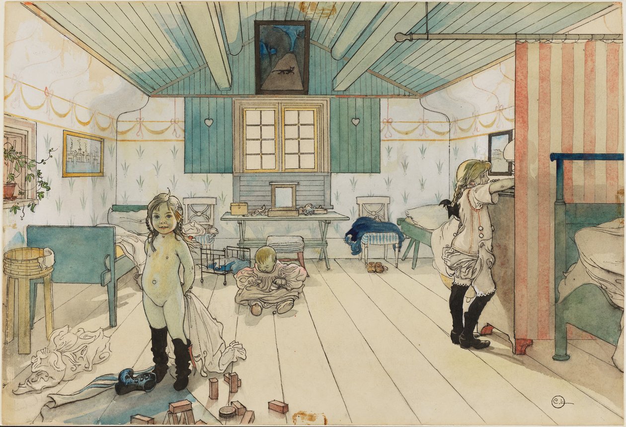 Moderens og de små pigers værelse. Fra Et hjem (26 akvareller) af Carl Larsson