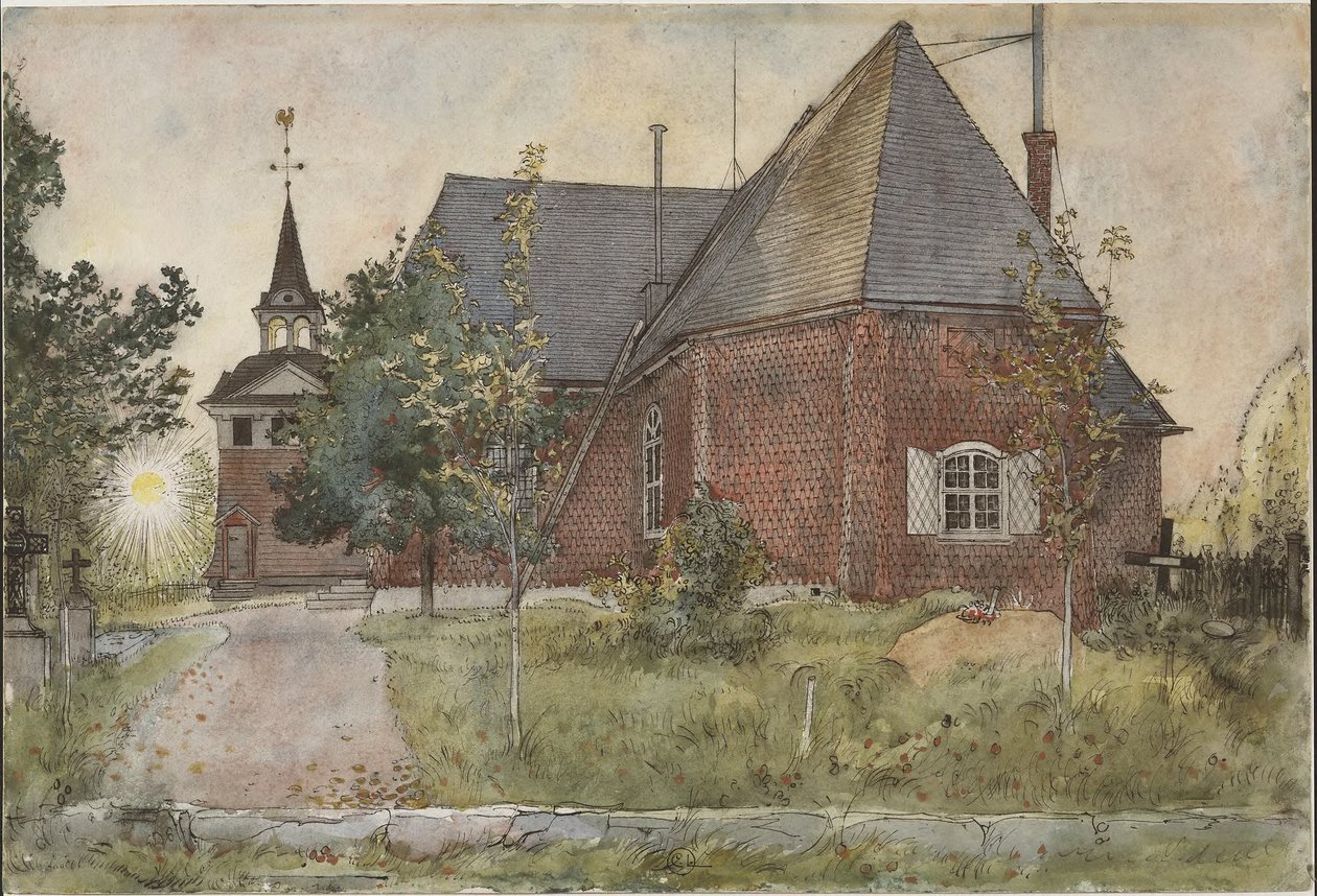 Den gamle kirke i Sundborn. Fra *A Home* (26 akvareller) af Carl Larsson