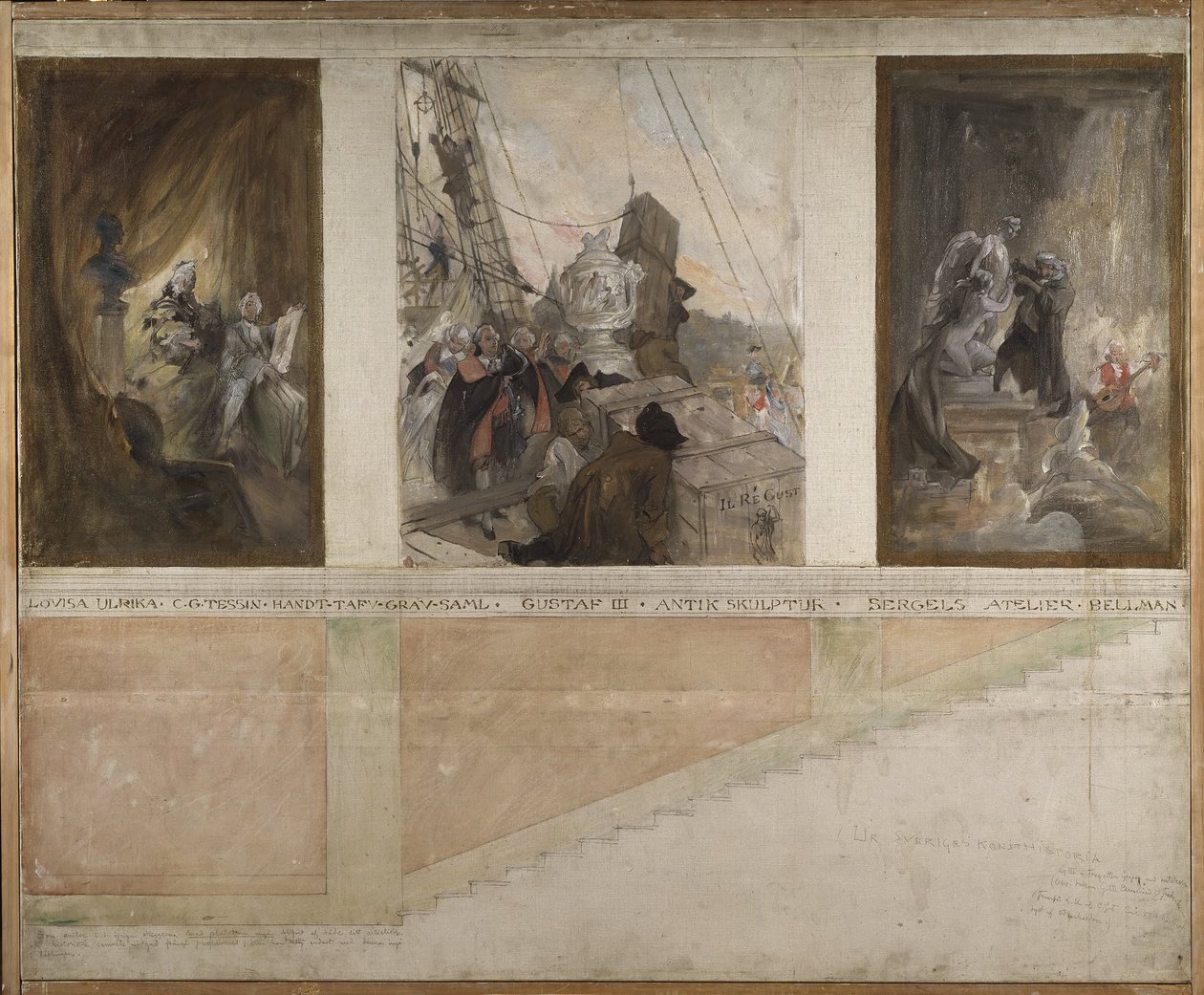 Andet forslag til udsmykning af væggene i den nedre sal på NM af Carl Larsson