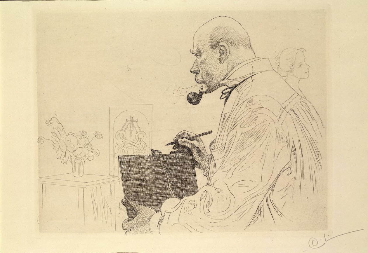 Selvportræt som raderer af Carl Larsson