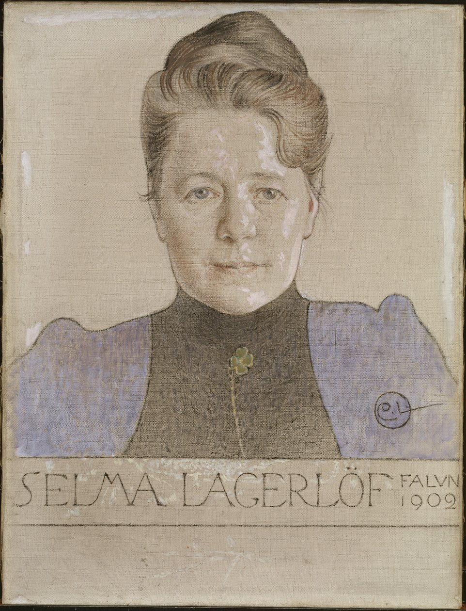 Selma Lagerlöf - Portræt af forfatteren Selma Lagerloef (1858-1940), af Larsson, Carl (1853-1919). Kridt og olie på lærred af Carl Larsson