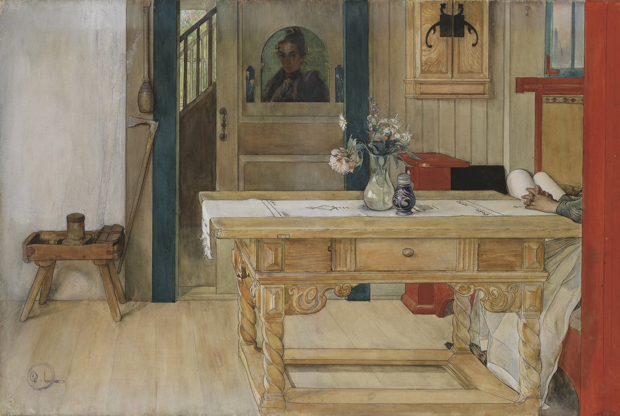 Søndagshvile (wc på papir) af Carl Larsson