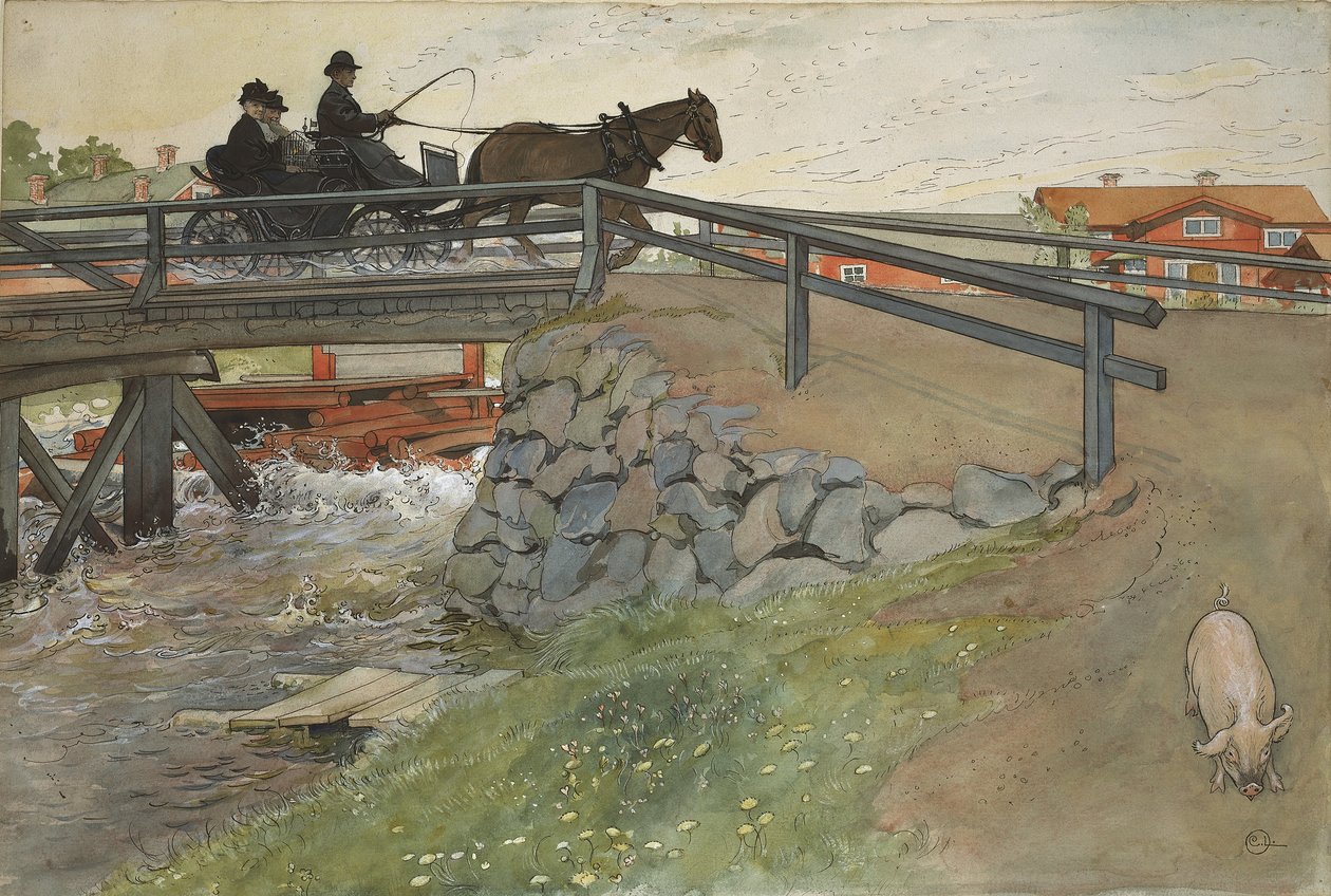 The Bridge, fra A Home-serien, ca. 1895 (wc på papir) af Carl Larsson
