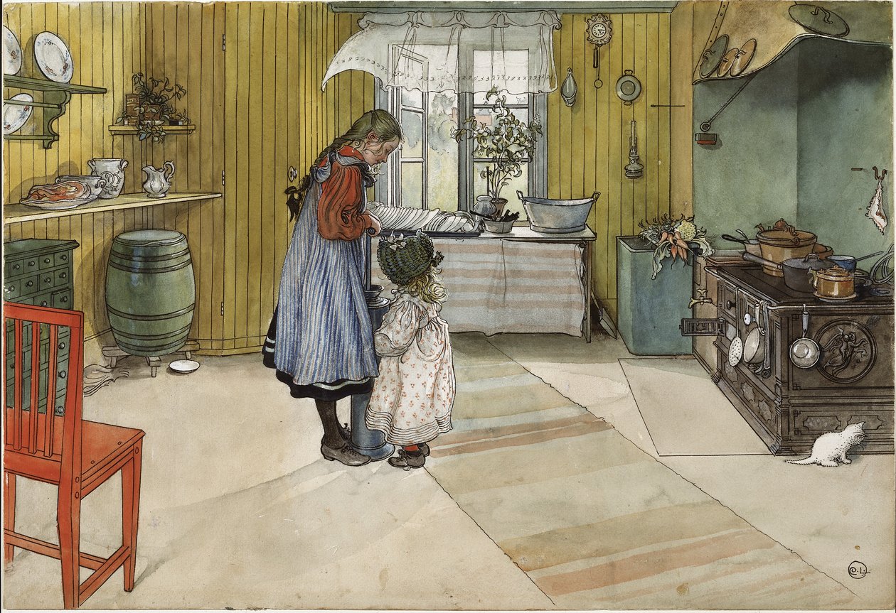 Køkkenet, fra A Home-serien, ca. 1895 (wc på papir) af Carl Larsson