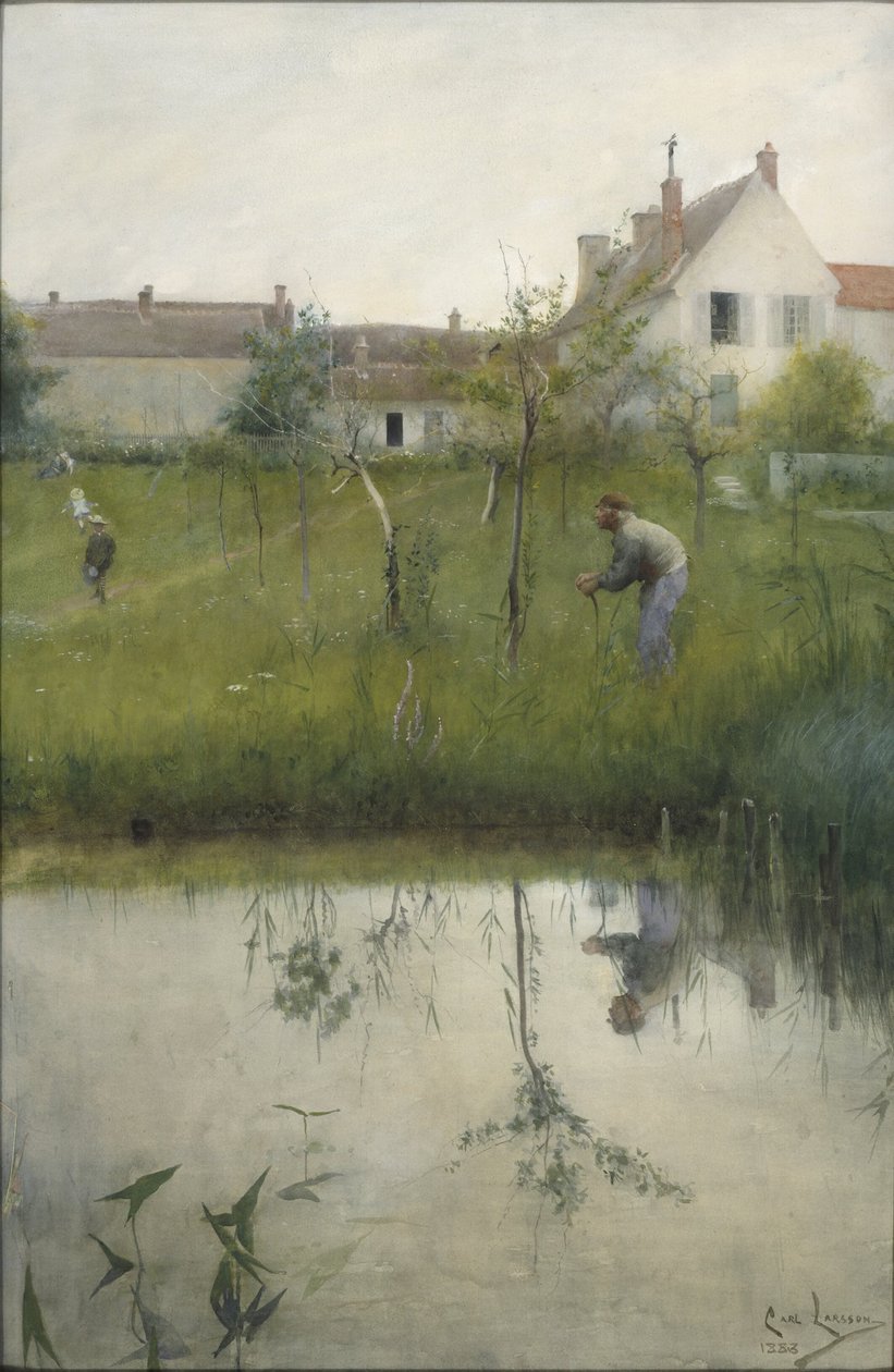 Den gamle mand og planteskolens have af Carl Larsson