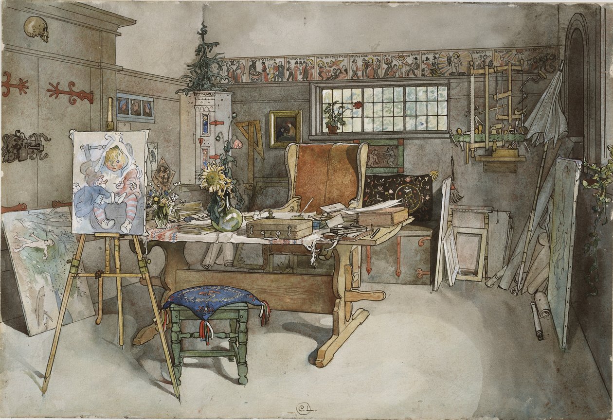 The Studio, fra A Home-serien, ca. 1895 (wc på papir) af Carl Larsson