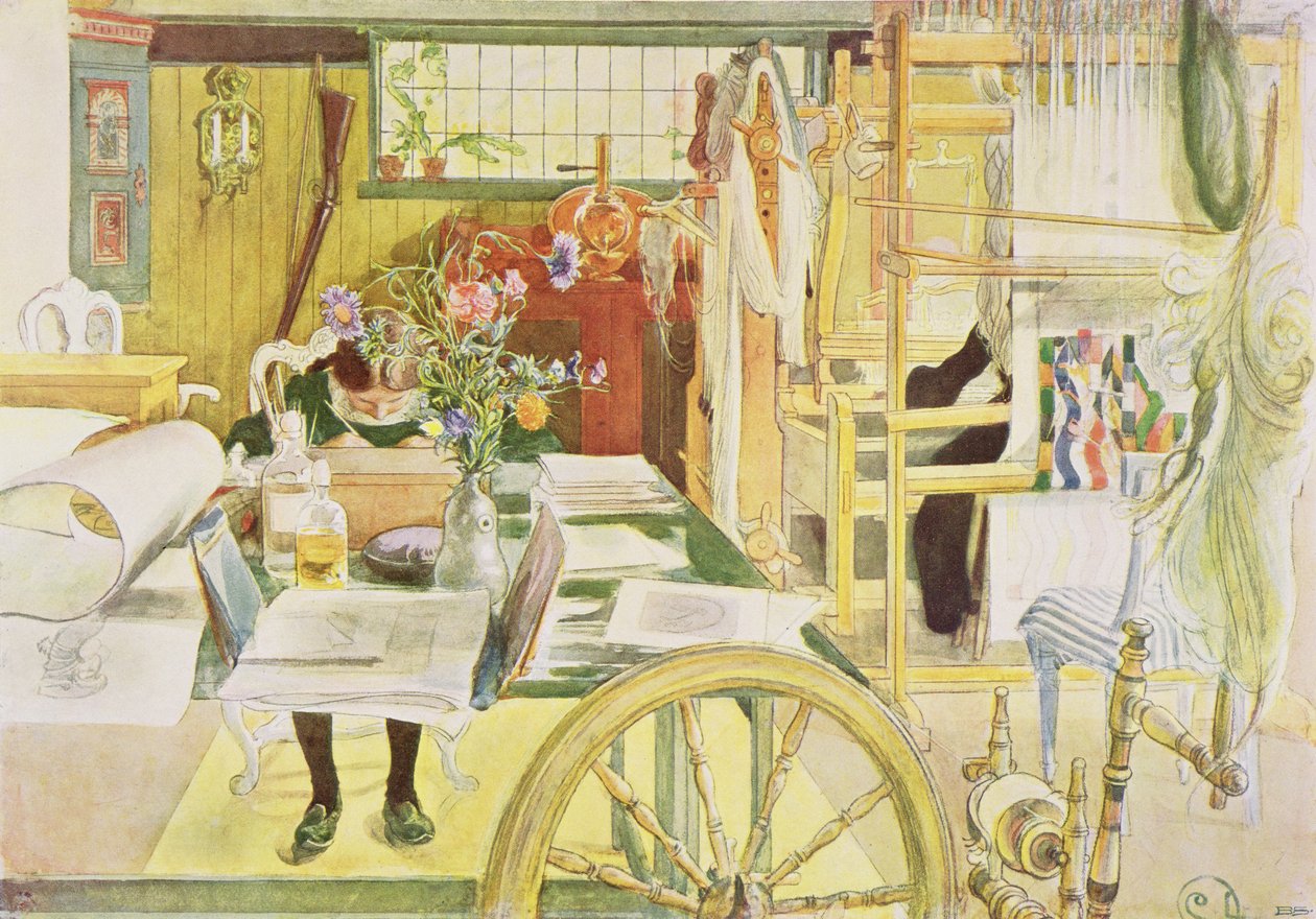 The Workroom, udgivet i "Lasst Licht Hinin" (Lasst mere lys ind), 1909 af Carl Larsson