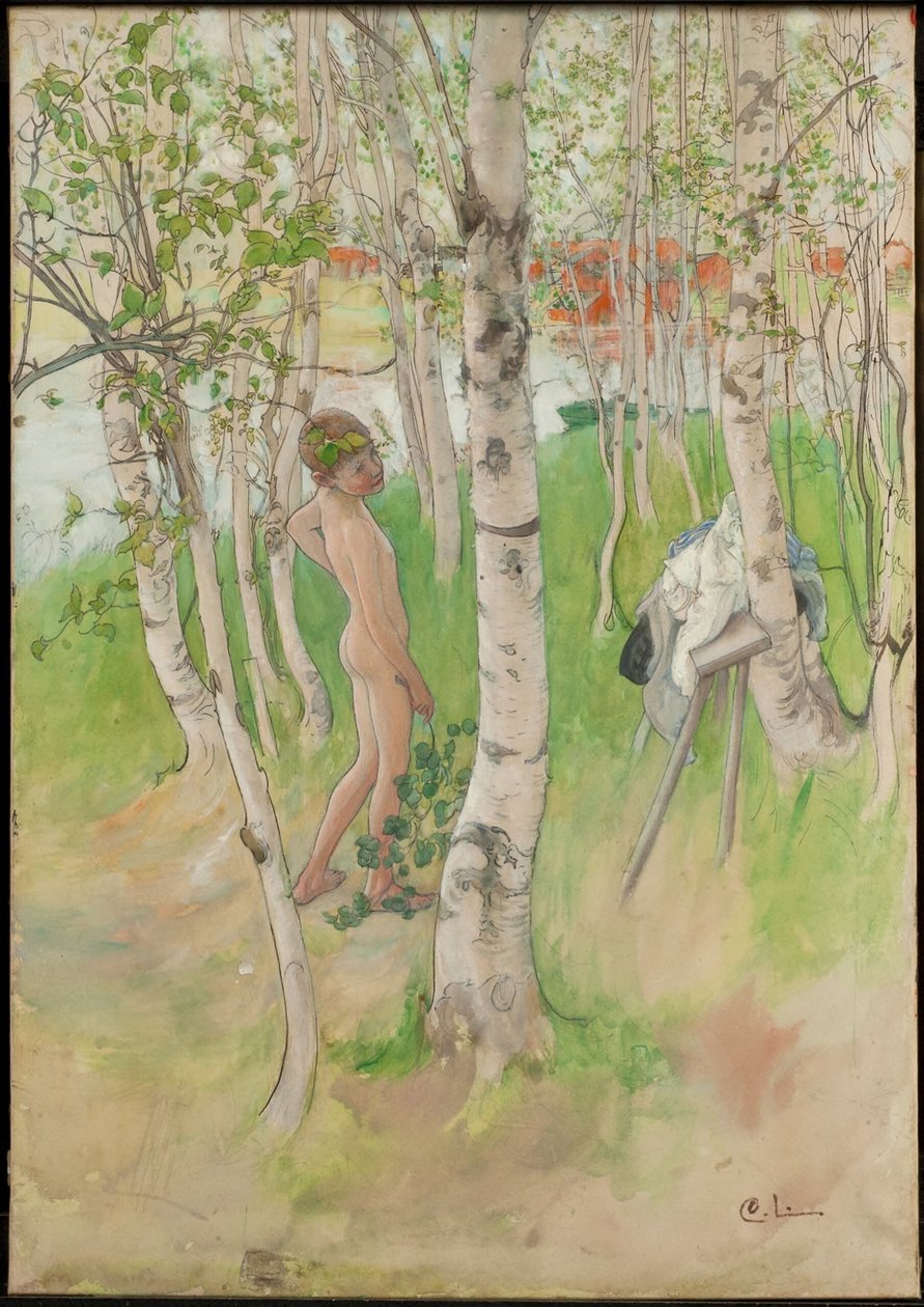 Ulf. Nøgen dreng blandt birketræer af Carl Larsson