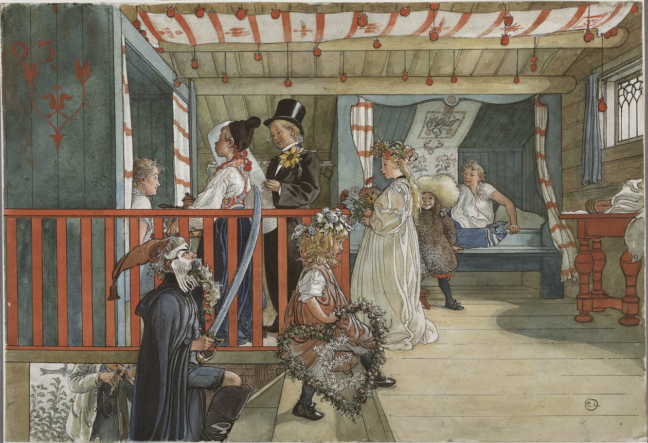 Un jour de fete - A Day of Celebration, af Larsson, Carl (1853-1919). Akvarel på papir af Carl Larsson