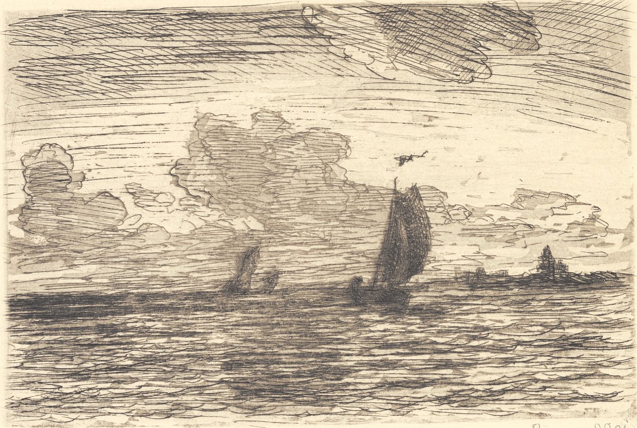 Marine med skibe under sejl af Carl Locher