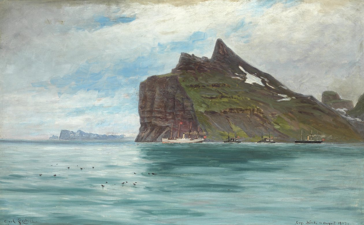 Udsigt fra Kap Nord, Island, fra den kongelige danske rejse i 1907 med dampskibet SS Birma af Carl Locher