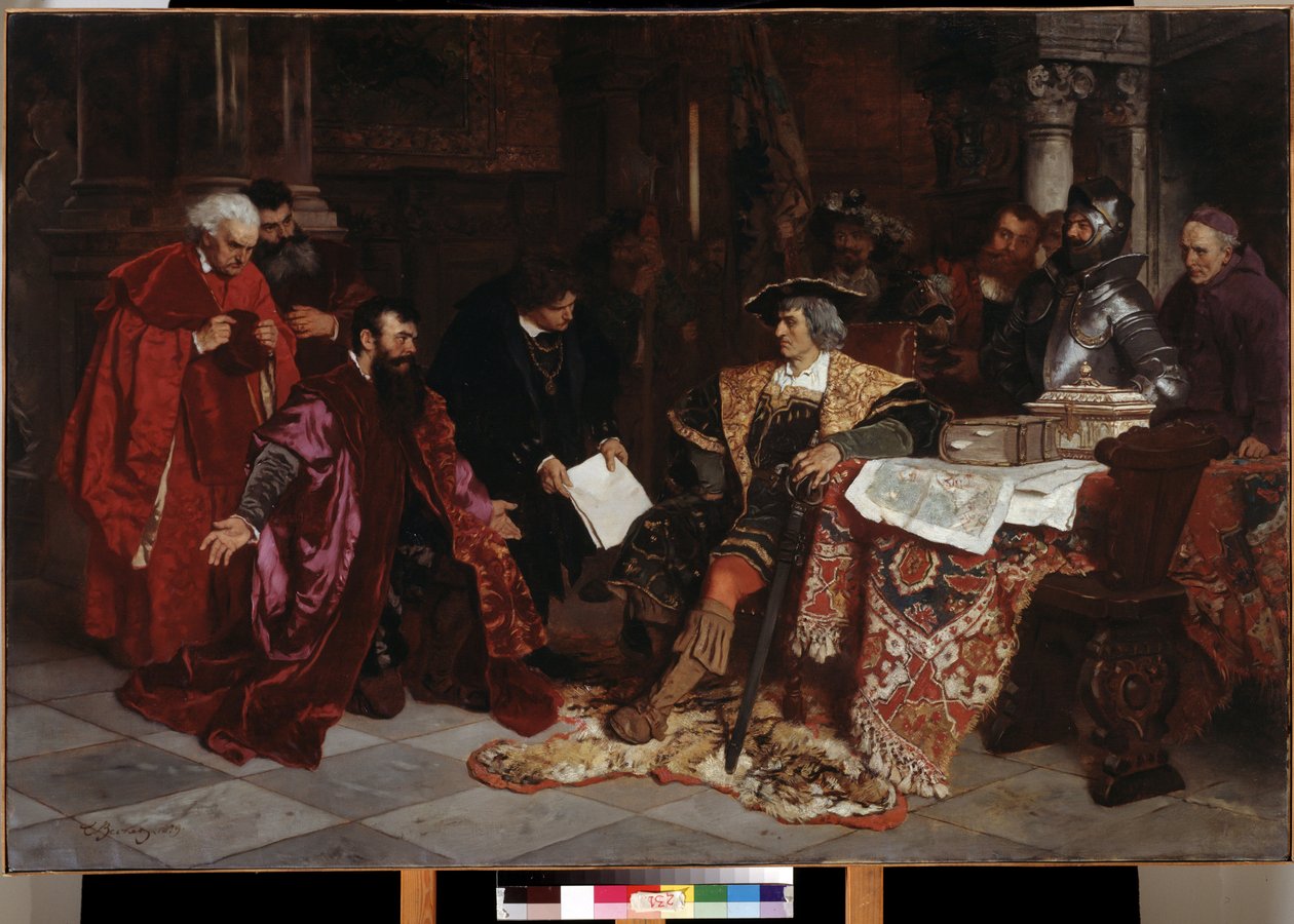 ""Kejser Maximilian I (1459-1519) modtager de venetianske ambassadører i Verona"" (Kejser Maximilian modtager de venetianske ambassadører i Verona) Maleri af Carl Ludwig Friedrich Becker (1820-1900) 1879 Pushkin Museum, Moskva af Carl Ludwig Friedrich Becker