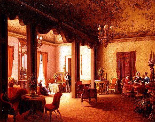 Interiør af Tsarina Alexandras salon i Villa des Herzogs Serradifalco, Palermo af Carl Ludwig Rundt