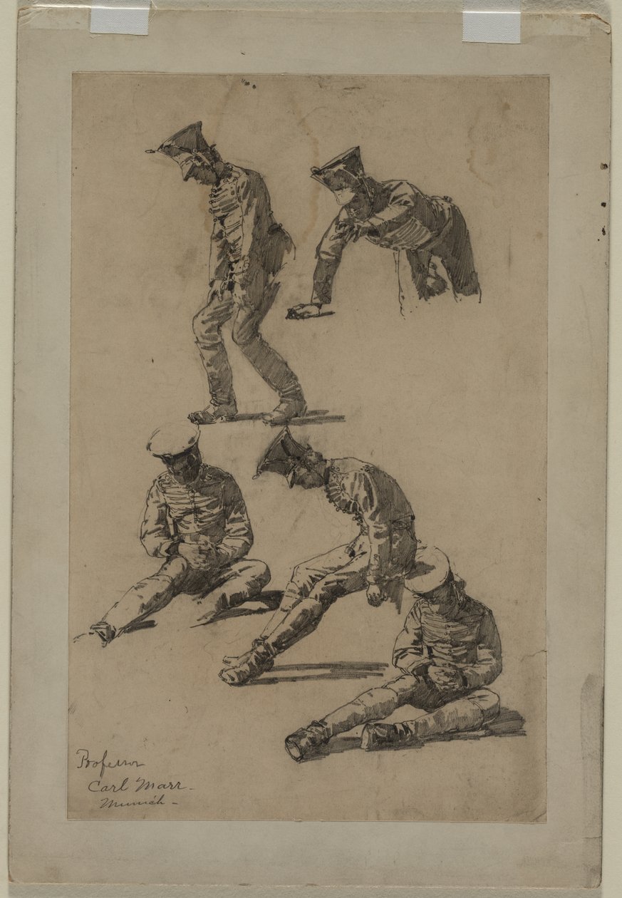 Fem studier af en soldat, fjerde kvartal 1800-tallet eller første tredje 20. århundrede. af Carl Marr
