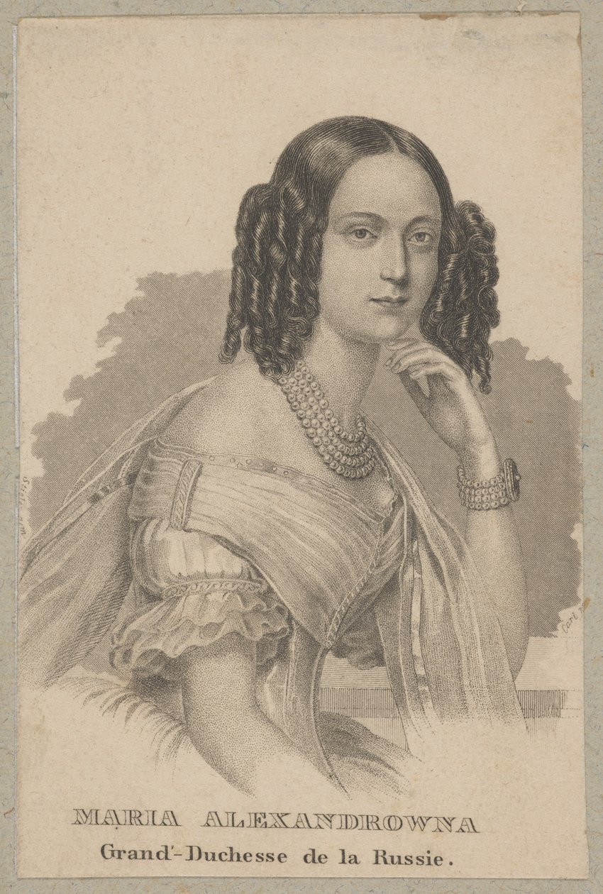 Maria Alexandrovna (født som Maximiliane Wilhelmine Marie af Hessen-Darmstadt, 1824 Darmstadt - 1880 Sankt Petersborg) - yngste datter af Ludvig II af Hessen og Vilhelmine af Baden, prinsesse af Hessen, kejserinde af Rusland som hustru til zar Alexander II af Carl Mayer