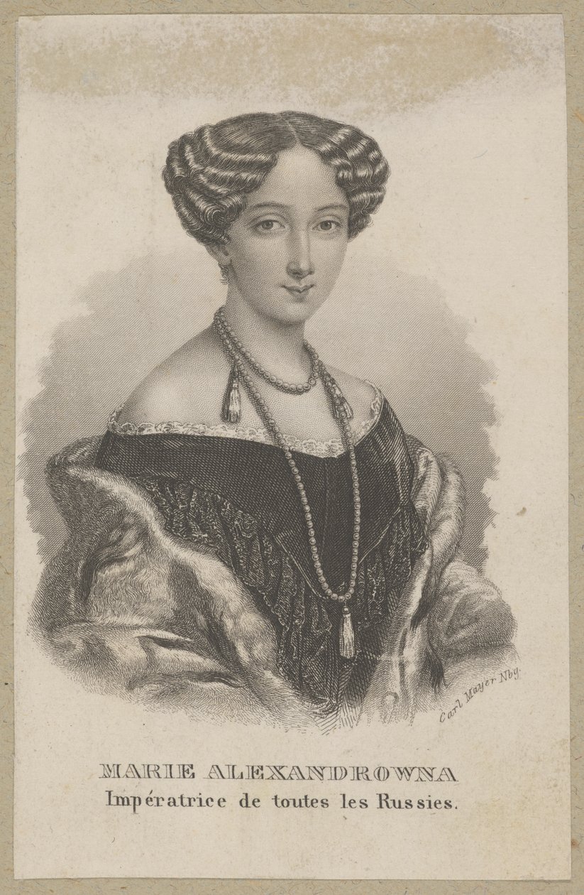 Maria Aleksandrovna (født Maximiliana Wilhelmina Maria af Hessen-Darmstadt, 1824 Darmstadt - 1880 Sankt Petersborg) - yngste datter af Ludvig II af Hessen og Vilhelmine af Baden, prinsesse af Hessen, kejserinde af Rusland som hustru til zar Alexander II af Carl Mayer