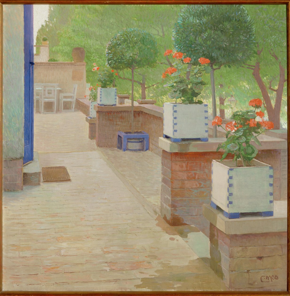 Gartenterrasse - Haveterrasse ... (maleri på lærred) af Carl Moll