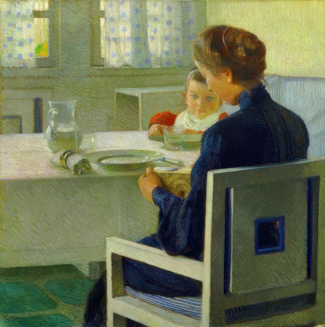 Mor og barn ved bordet. Carl Moll af Carl Moll