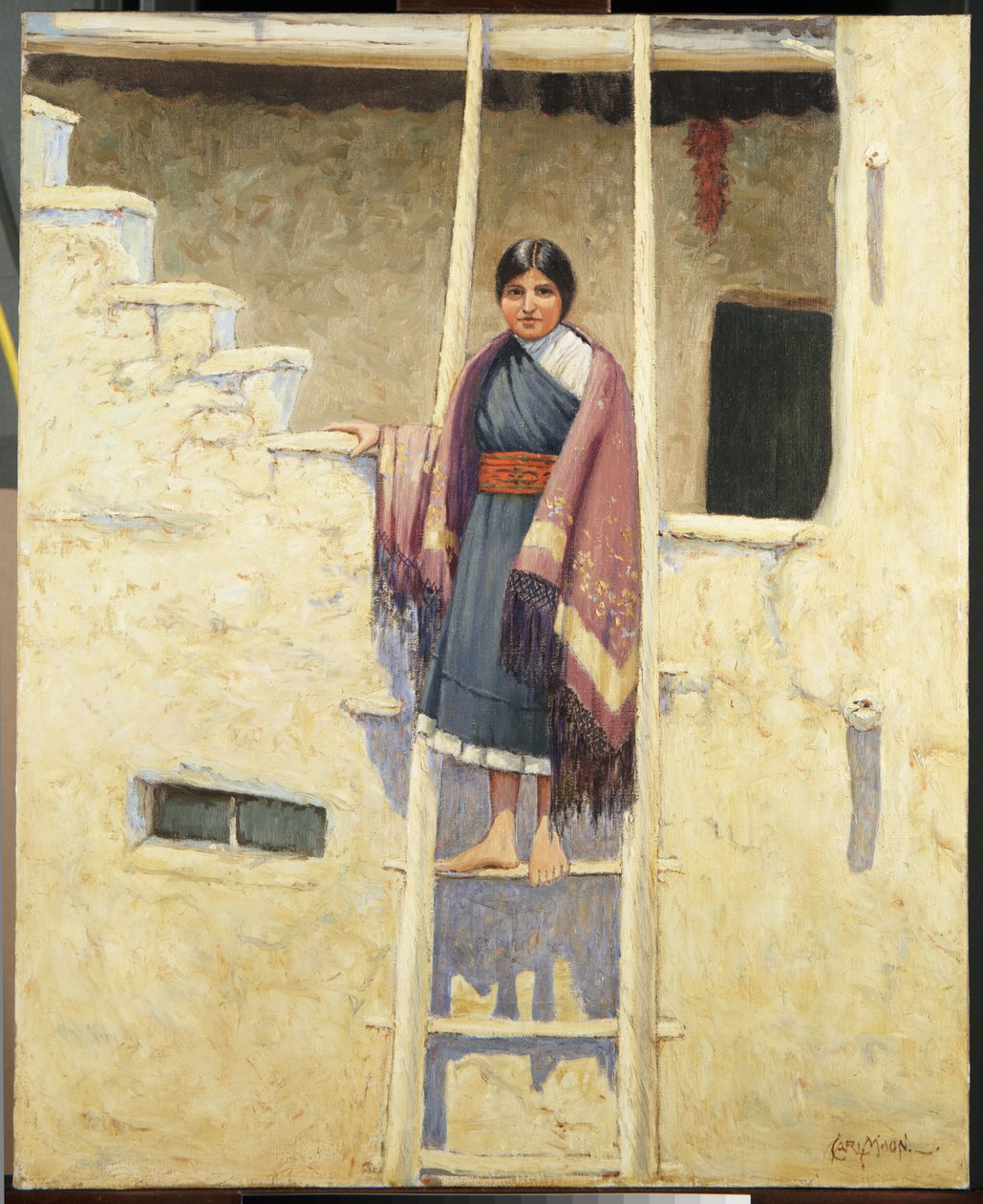 Hopi Maiden, Village of Walpi (olie på lærred) af Carl Moon