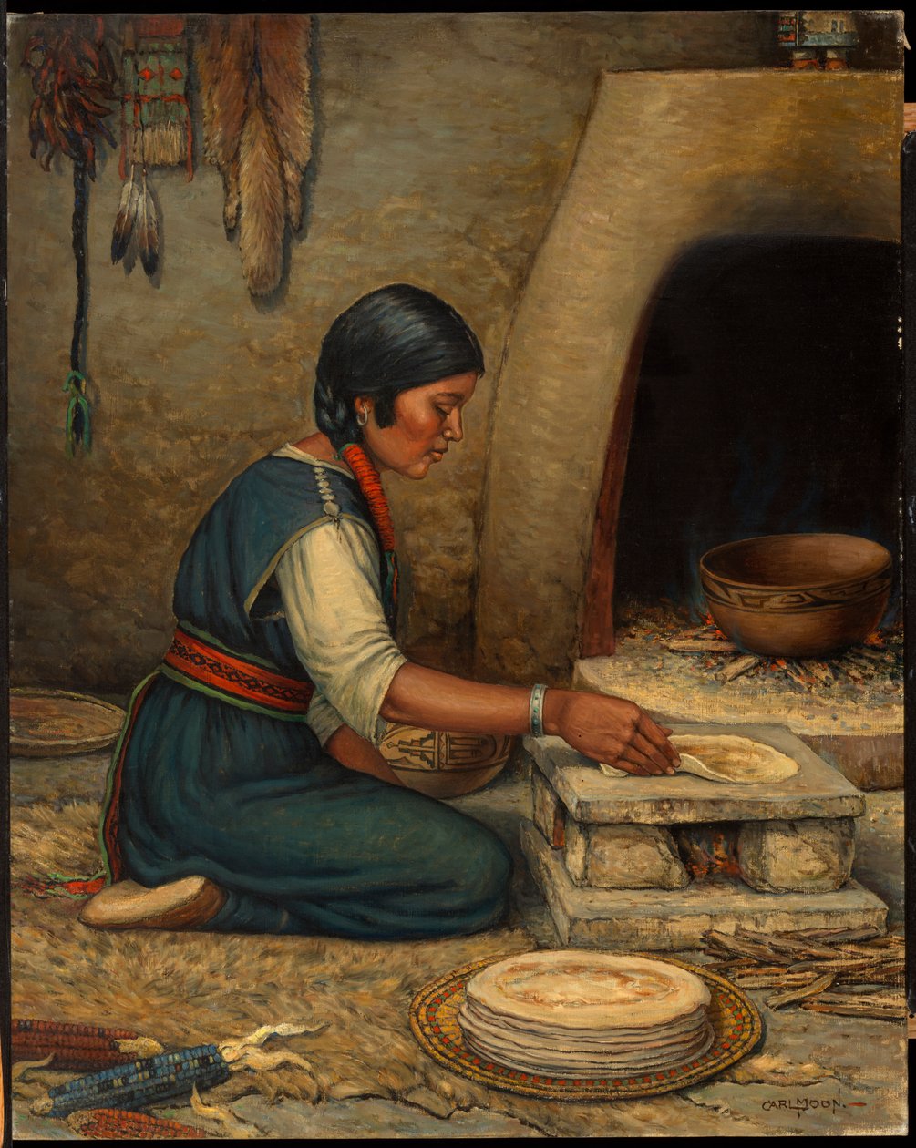 Hopi-kvinde laver piki af Carl Moon