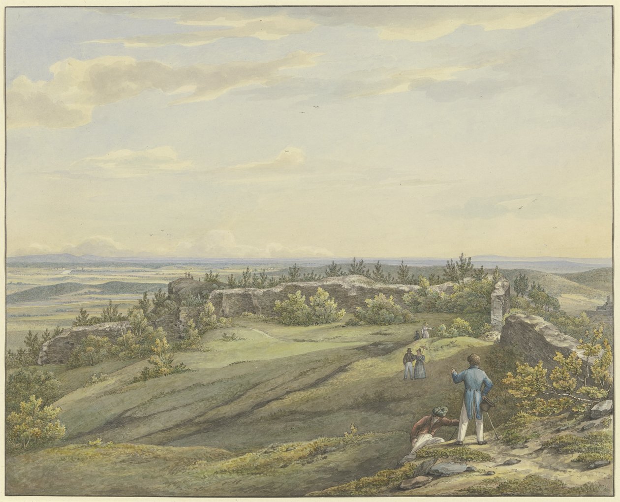 Borggården ved Falkenstein-ruinen med udsigt over Main-sletten, Odenwald og Rhinbjergene af Carl Morgenstern