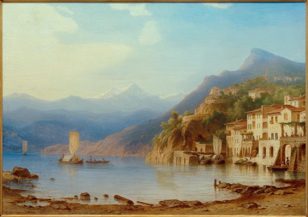C. Morgenstern, udsigt over Varenna ved Comosøen af Carl Morgenstern