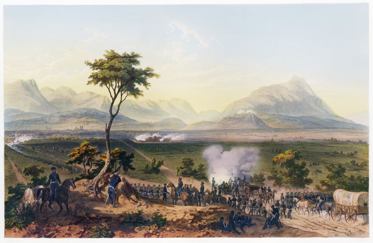 Capture of Monterey, fra The War Between the United States and Mexico, pub. 1851 (farvelitografi) af Carl Nebel
