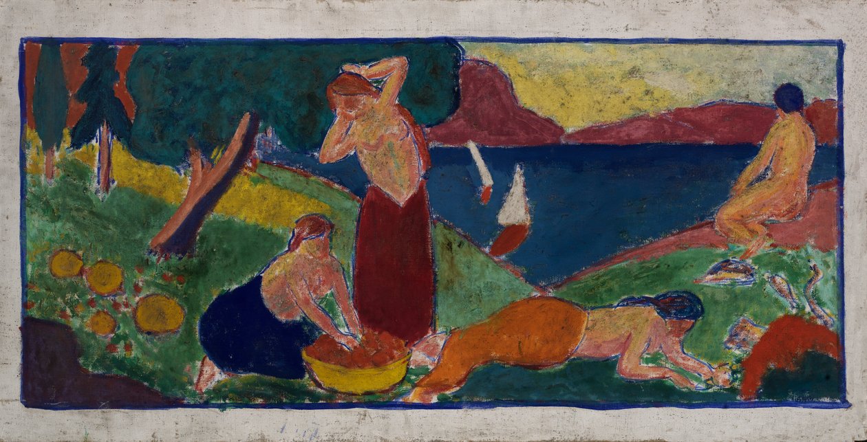 Kvinder i landskab med blå kant, før 1932. af Carl Newman