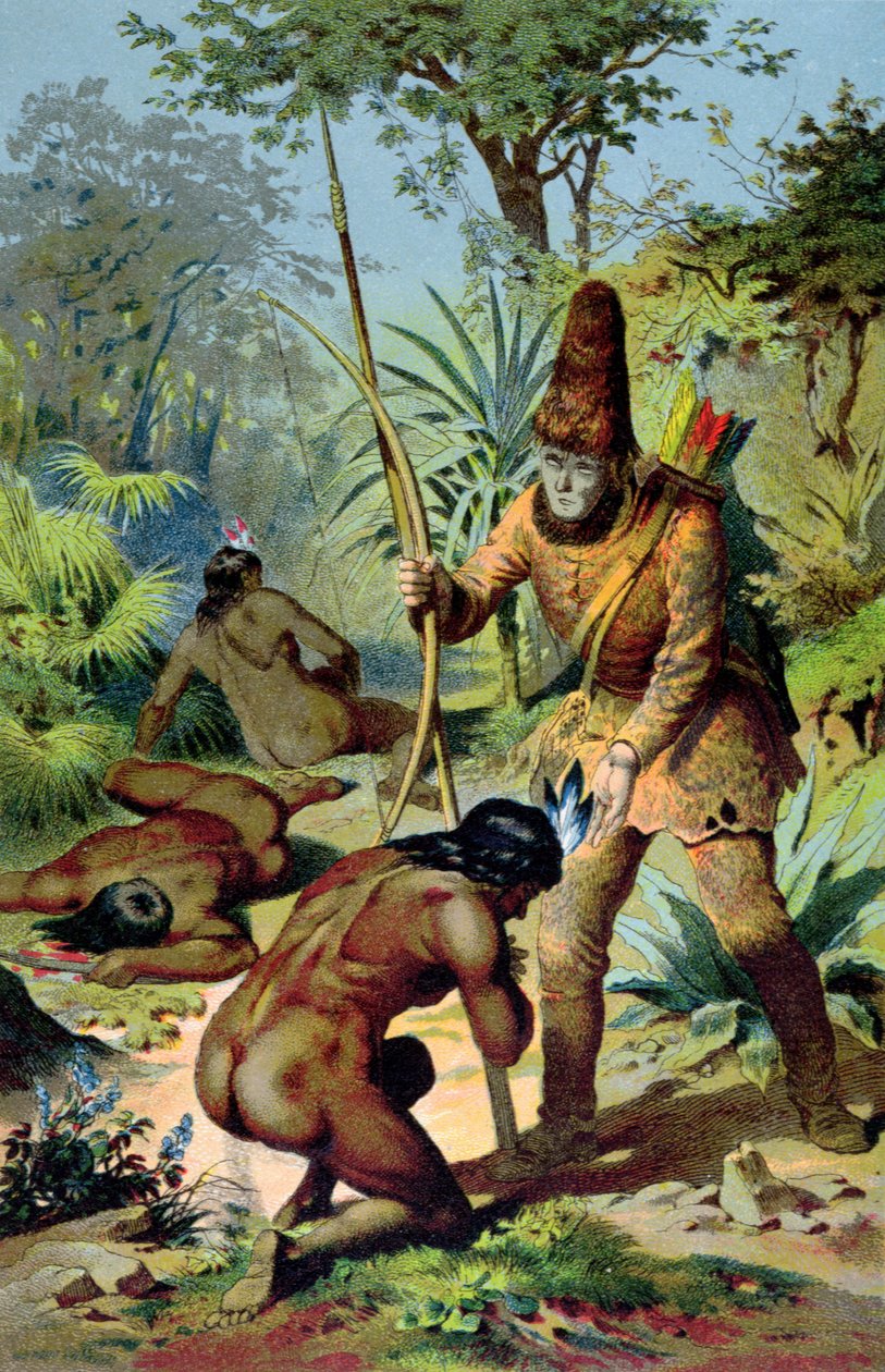 Robinson Crusoe og mand fredag, ca. 1880 af Carl Offterdinger