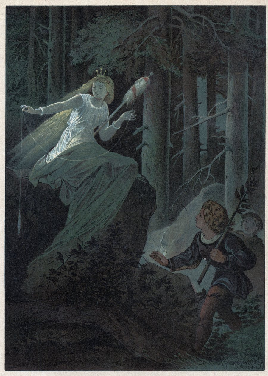Gebyret, der løb væk med en gylden spindel, sang skæbnen for en gylden knap. Illustration af Carl Offterdinger (1829-1889) i “” Bouton d