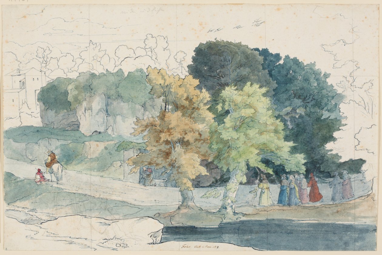 Italiensk landskab med staffagefigurer af Carl Philipp Fohr