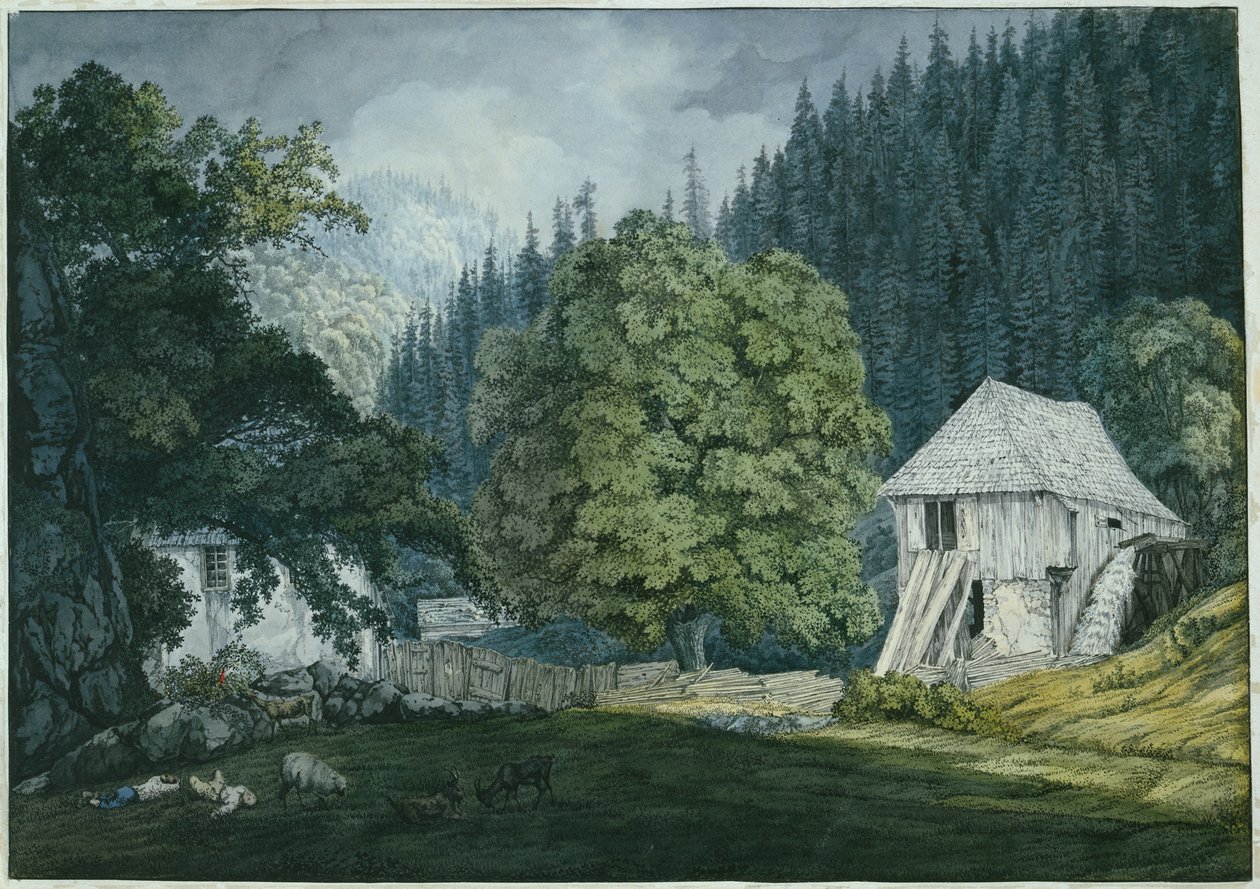 Schneidemühle i Beuerner Thale (ark 8 fra skitsebogen over Badens omgivelser) af Carl Philipp Fohr