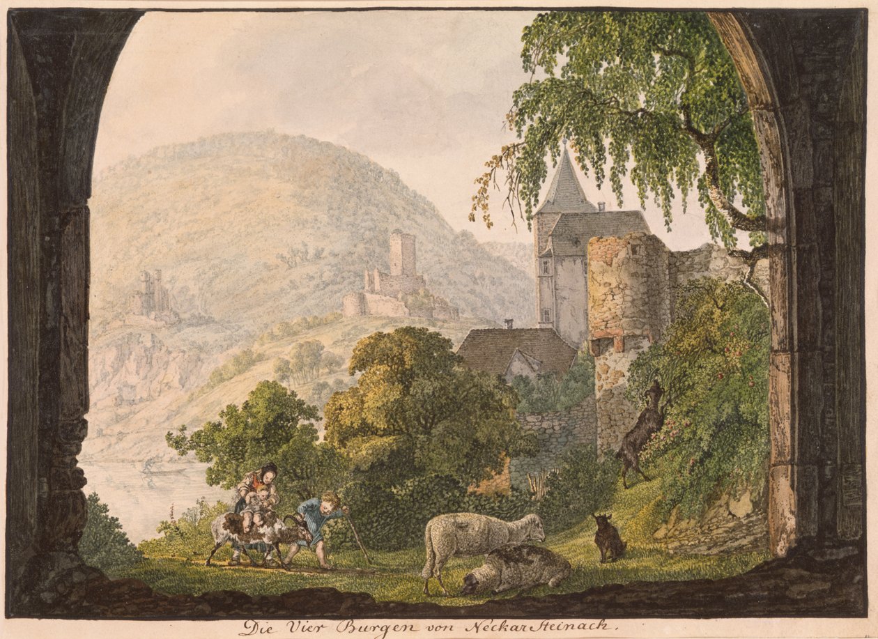 De fire slotte i Neckar Steinach (wc på papir) af Carl Philipp Fohr
