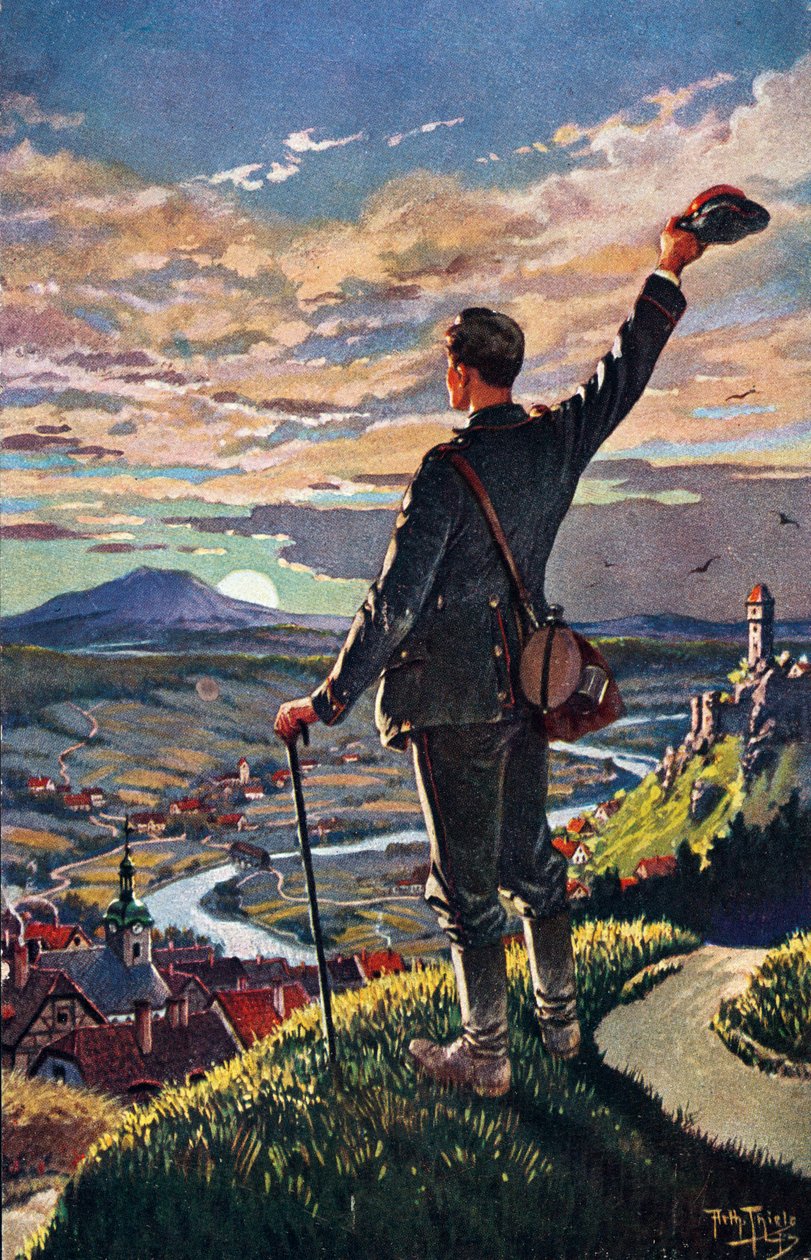 SOLDATENS TILBAGE TIL HJEM - illustration af Carl Robert Arthur Thiele 1860-1936 af Carl Robert Arthur Thiele