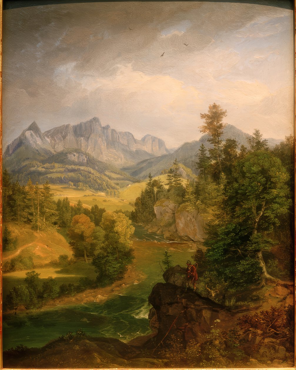 Bjerglandskab med en flod nær Berchtesgaden af Carl Rottmann