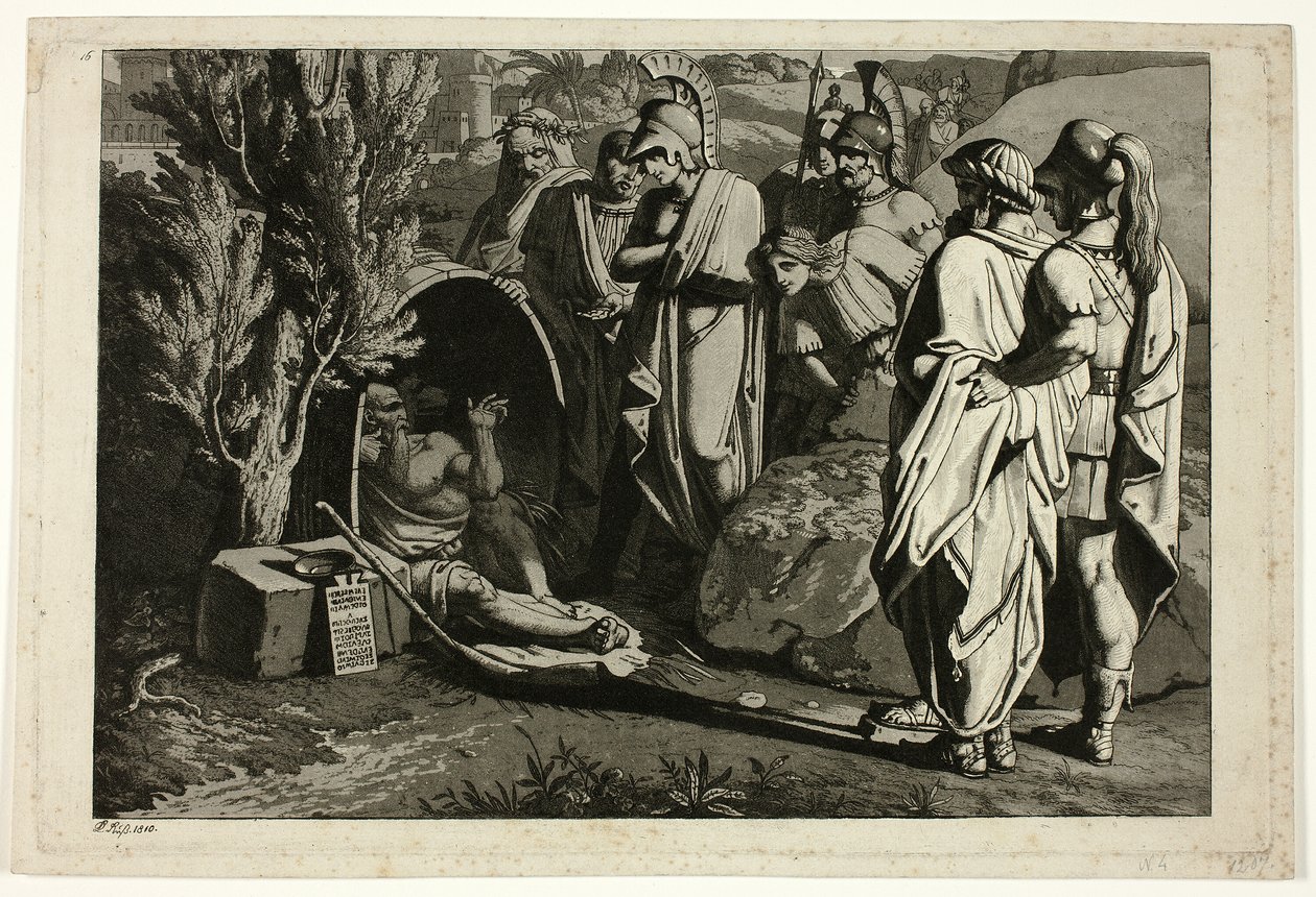 Diogenes i sit kar med Alexander og hans generaler af Carl Russ